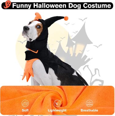Костюм на Хелловін для собак Lelepet з капелюхом та накидкою, веселому костюму для домашніх тварин, косплей-одягу на Хелловін, для вечірки, на карнавал, святковий одяг для собак маленьких, середніх та великих розмірів (X-Small, помаранчевий/апельсиновий в