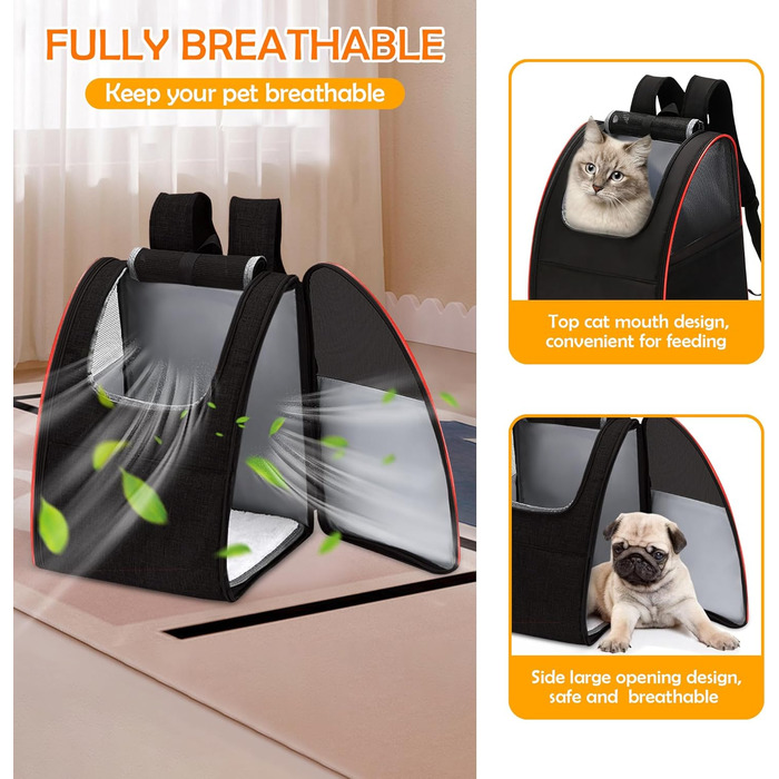 Рюкзак для тварин Allsopets: зручний та дихаючий для котів та собак, ідеальний для подорожей, прогулянок та походів (чорний/червоний)