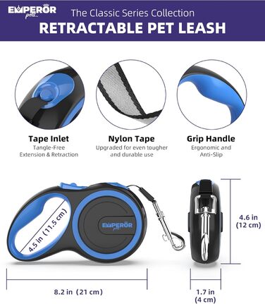 Рулетка-повідець для собак Emperor Pets 8м, до 50 кг, з антиковзною ручкою, автоматичним гальмом і фіксацією, для великих порід