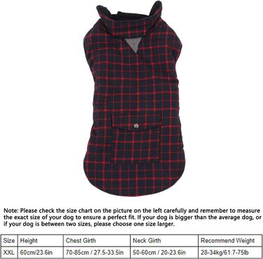 Зимова куртка для собак, теплий вітрозахист, в клітинку, для малих, середніх та великих собак, тепла флісова куртка для активностей на холодному повітрі (розмір XXL)