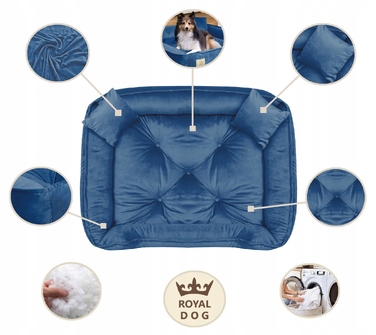Велюрова лежанка для собак Royal Dog, прямокутна, синя, розмір L