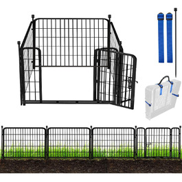 Металевий садовий забір Adavin з воротами, 61 см (В) × 3 м (Д), 4 панелі, чорний, міцний, для собак, кемпінгу, обмеження території, внутрішнє та зовнішнє використання