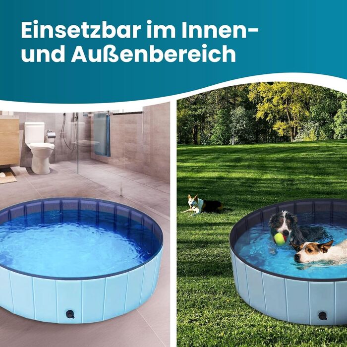 Зручний надувний басейн для собак та котів, розкладний, з клапаном для зливу води, антиковзаюча поверхня, різні розміри (80 x 20 см)