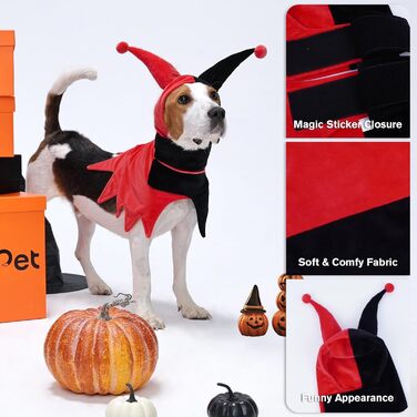 Костюм на Хелловін для собак Lelepet з капелюхом та мантією, веселощ для домашніх тварин, косплей на Хелловін, наряд для вечірки, костюм для дітей, середніх та великих собак, однотонний червоний (Getaway Solids)