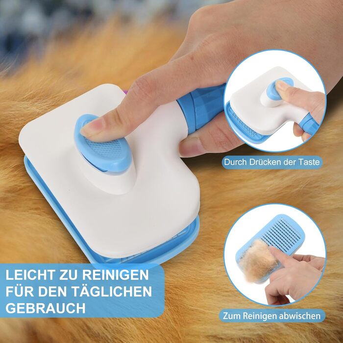 Набір для грумінгу собак та котів (9 предметів) - щітка для самостійного очищення, гребінець для видалення ковтунів, триммер для нігтів з напилком, гребінець від бліх, рукавичка для миття - професійний набір для догляду за шерстю (синій)