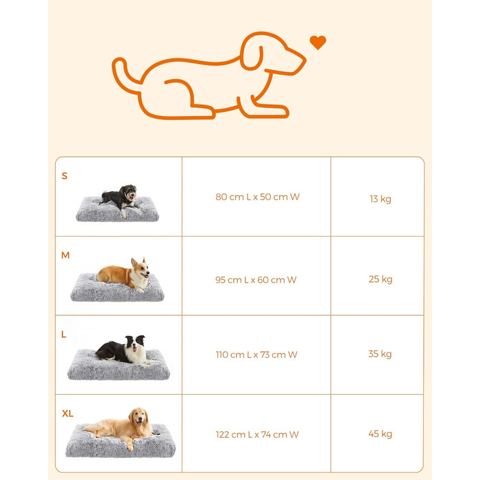 Ліжко для собак Feandrea з м'яким лежаком, плюшевий килимок, 122 x 74 см, Ombré-Сірий, PGW204G01 L 122 x B 74 x H 10 см