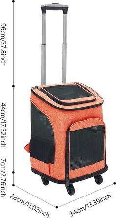 Транспортна переноска для собак та котів з колесами, складана, рюкзак для тварин з телескопічною ручкою, переноска для великих котів та маленьких собак з дихаючою сіткою, рюкзак для домашніх тварин до 9 кг (Помаранчевий)