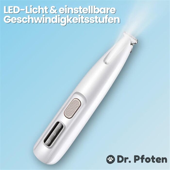 Професійний триммер для собак Dr. Pfoten PawTrim Pro - безболісна догляд за лапами, електрична машинка для стрижки собак з LED-підсвічуванням та водонепроникним дизайном, білий