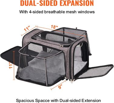 Тролей для собак VEVOR, складаний рюкзак для собак до 15,8 кг, переноска з 600D Oxford, 4 колеса, кишені для зберігання, ідеально для подорожей на авто та прогулянок (сірий, 11 кг)