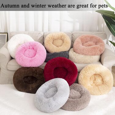 М'яке ліжко для собак та котів у вигляді подушки-пончика, 70 см, білий колір. Зручне, антиковзне, з довгого плюшу, для маленьких собак та котів. Ідеальне подарунок.