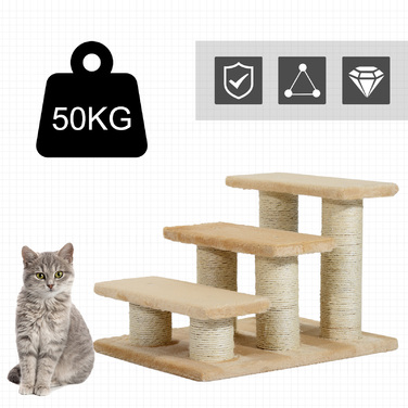 PawHut Cat сходи для старих котів з артритом, висота сходинки 11см, сходи для собак і кішок, плюшеві, кремовий колір