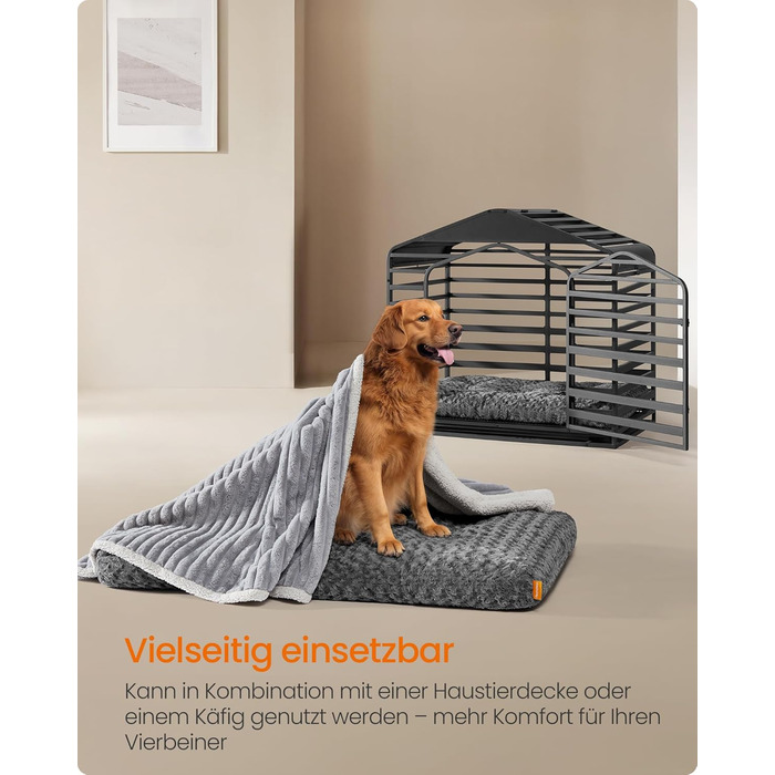 Ліжко для собак Feandrea XL, м'яке, для великих собак, 110 x 73 см, сірий, PGW293GN01