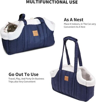 PETCUTE Сумка-переноска для собак і котів, чорна, з карабіном, складна, для маленьких тварин