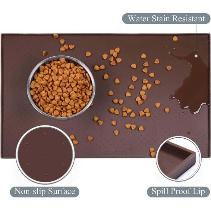 Підкладка під миску для собак та котів VIVAGLORY Grippymat, силіконова, L (60x40 см), шоколадного кольору