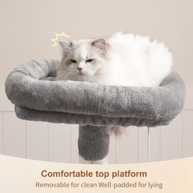 Комплекс для котів Heybly Kratzbaum HCT004SW: Дряпка-кігтеточка з іграшками, будиночок, лежанка, сізаль, світло-сірий (43.3 дюйми)