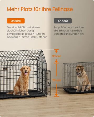 Клітка для собак Feandrea, 120 x 72,5 x 109 см, металева, XXL, для великих собак, з подвійною дверцятами, чорна, PPD015B01