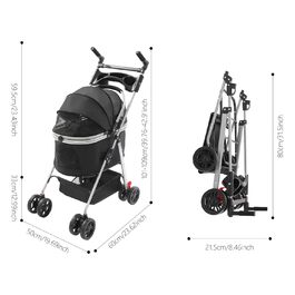 Візок для собак 3 в 1, візок для котів до 12 кг, чорний, з сумкою та кошиком