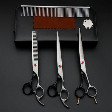 Набір професійних ножиць для собак та котів 4-в-1, з витончувальними ножицями, гребінцем, з нержавіючої сталі 440C