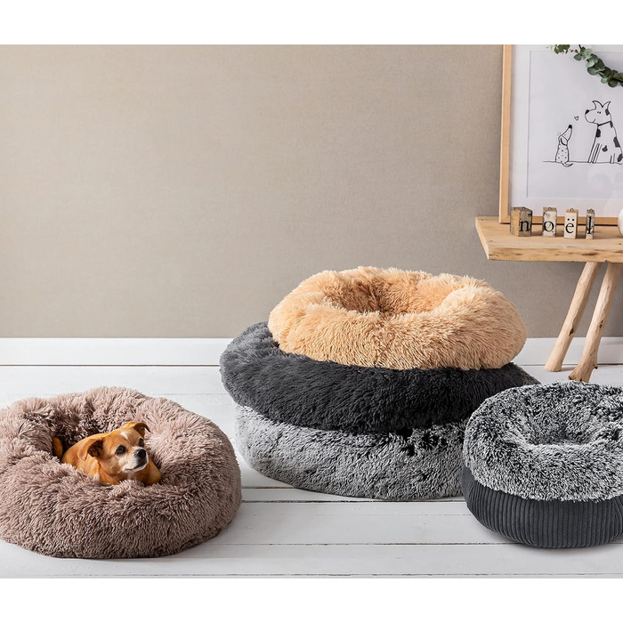 Ліжко для собак та котів Dehner Cookie, діаметр 58 см, висота 17 см, поліестер/плюш, коричневе