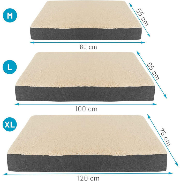 Ортопедичний килимок для собак Bobby, віскоеластична піна, знімний чохол, м'яке штучне хутро: 120x75 см, (L, Бежевий)