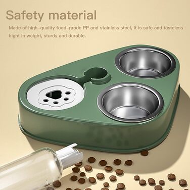 Миска для кота з нержавіючої сталі 3-в-1 з автоматичним дозатором води, подвійна миска для котів та собак (зелена)