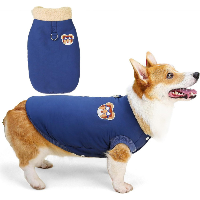 Зунеа - Зимові куртки для собак, коргі, джек-рассел, малі та середні породи, флісова підкладка, D-кільце, тепла, для холодної погоди, жилет, одяг для цуценят, домашній улюбленець, (3XL, Синій)