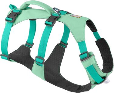Шлея для собак Ruffwear Flagline з ручкою, легка і регульована, 3 точки кріплення повідка, посилений ремінь, металевий V-подібний кільце, зелена, розмір S (56–69 см)
