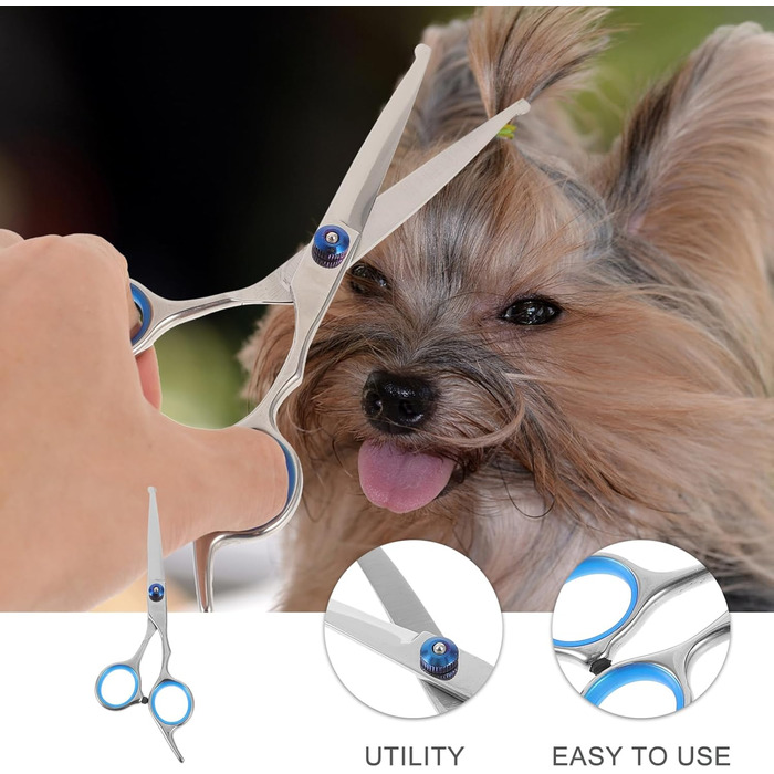 Набір з 2 ножиць для грумінгу тварин з округлою голівкою, нержавіюча сталь, професійний грумінг та домашнє використання, прецизійна заточка, ергономічні ручки
