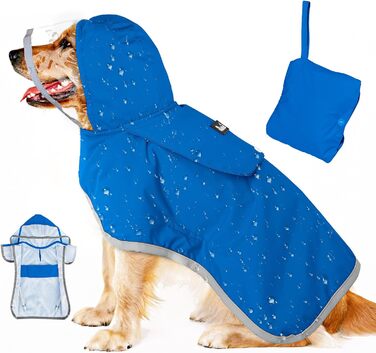 Водонепроникний дощовик для собак Eyein, дощовик для маленьких собак з капюшоном та м'якою підкладкою, регульована куртка для собак з світловідбиваючими смугами, вітронепроникний та легкий (XXL, Синій)