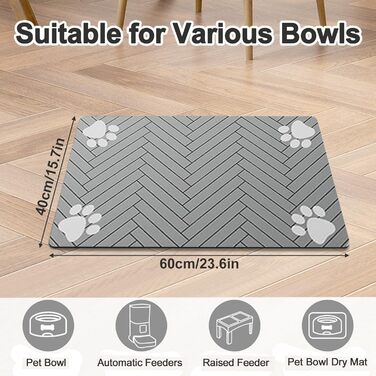Килимок для годівлі котів та собак, суперпоглинаючий, неслизький, 40 x 60 см, сірий (30)