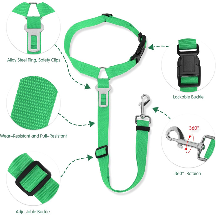 Автомобільний ремінь безпеки для собак, повідці, шлейки, захист для тварин (зелений)