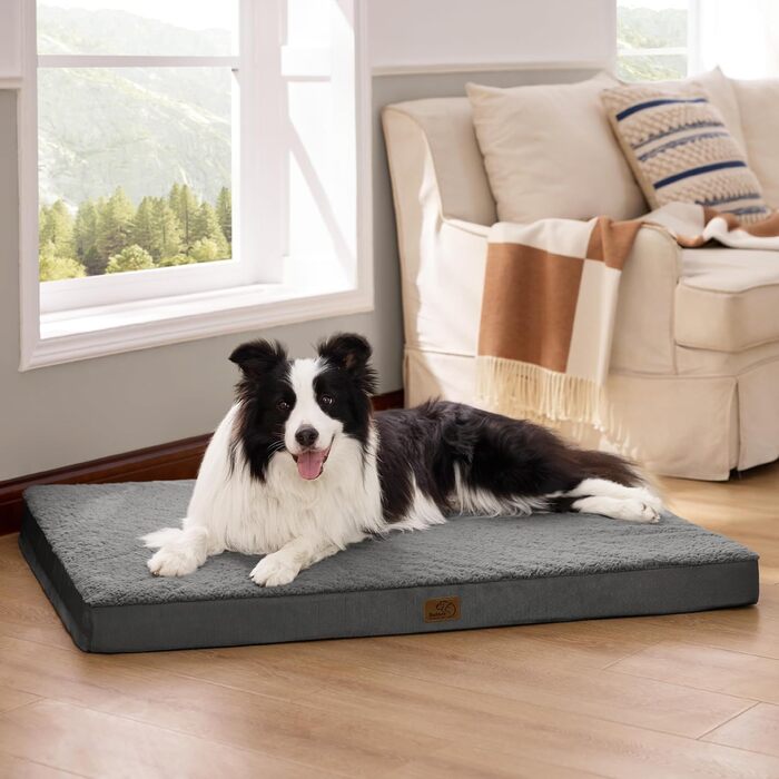 Ортопедичне ліжко для собак BEDSURE - великі породи, 91x69x8 см, м'яке, миється, сіре
