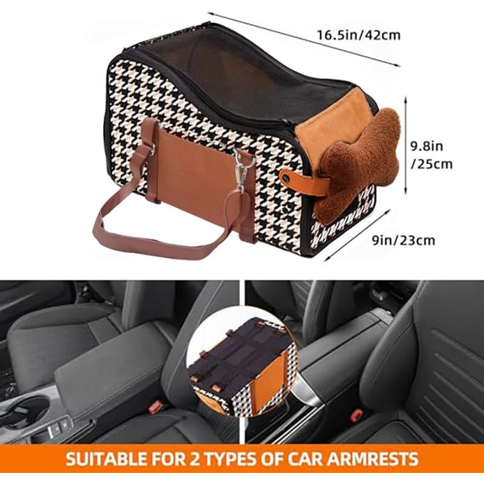 Автокрісло для собак Amoilly, середньорозмірне, з консоллю та підняттям для котів, брудовідштовхувальне, переноска для тварин, з ременями та килимком (Колір: Коричневий, Розмір: M)