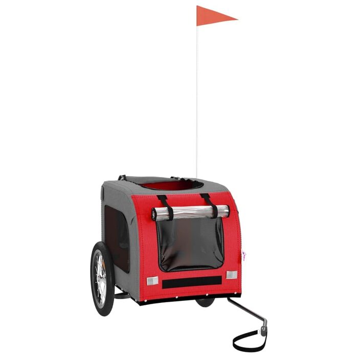 Транспортна переноска для собак з колесами, візок для котів, велосипедний причіп для собак. Червоний та сірий, матеріал: Oxford, для маленьких собак та котів