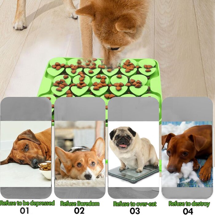 Силіконова килимок-іграшка для собак, кошенят, повільне годування, килимок для ласощів, тренування тварин, сприяє природному пошуку їжі, знімає стрес, зелений (20,6 x 19,1 см)