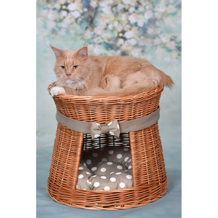 Кішка Будка Кругла Натурального Кольору: Двоярусний Корзинка для Кішки з Велюровою Подушкою, Корзинка з Плетеної Вельветової Лози, Кішка-Тур, Меджовтий Колір