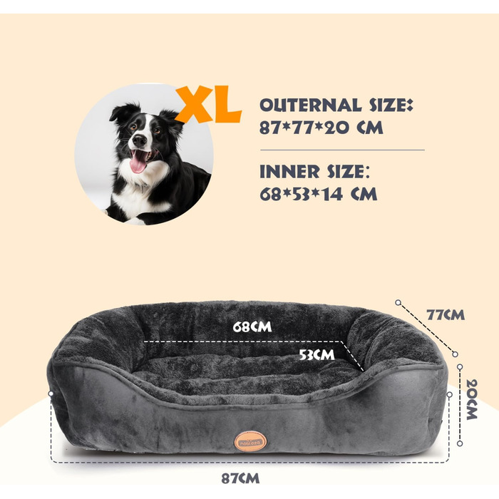 Nobleza лежанка для собак середнього розміру, корзина для собак, неслизька, супер м'яка, для собак і котів, 77x67cm, чорна