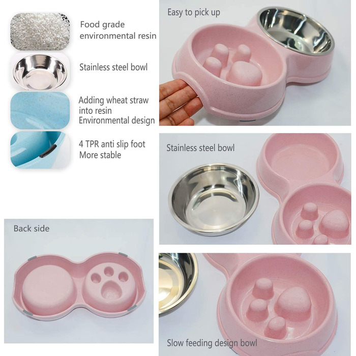 Миска для собак Frenchie Fress, нержавіюча сталь, інтерактивна, для повільного годування, екологічна, білий (рожевий)