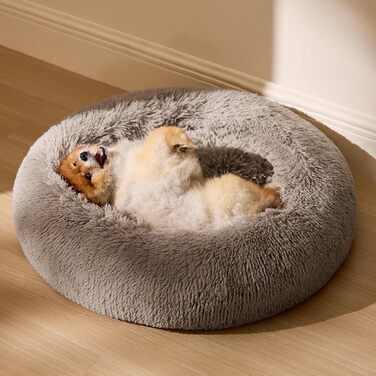 Кругле ліжко для котів BEDSURE Ø 60 см, м'яке, плюшеве, для котів та маленьких собак, 60x60x14 см