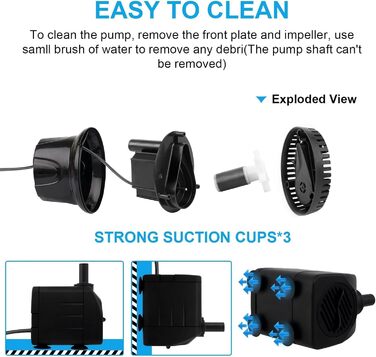 Погружний насос для ставка, фонтану, акваріума Wasserpumpe 1800 л/год, 3 насадки (13/16/19 мм), кабель 1.9м, 10Вт
