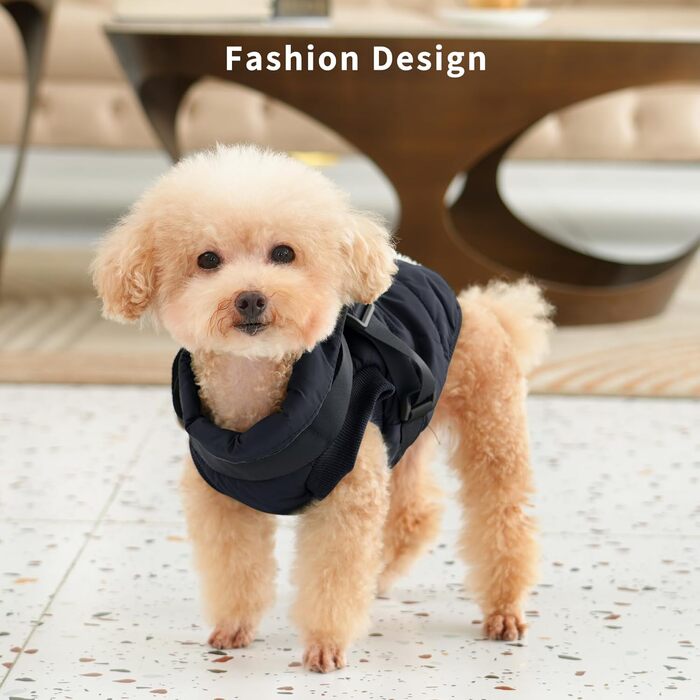 Тепла куртка для собак з повдком, флісова підкладка, зимовий одяг для цуценят, вітронепроникний жилет для маленьких собак, хакі, розмір M (Великий (Упаковка з 1), Чорний (Повдець))