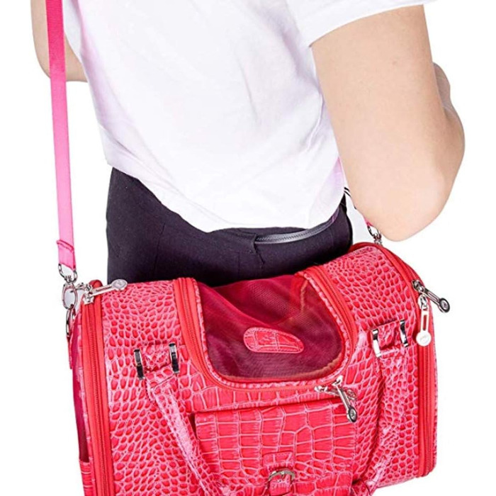 Переноска для собак та домашніх тварин PJDDP, сумка з PU-шкіри, для подорожей та прогулянок, червона