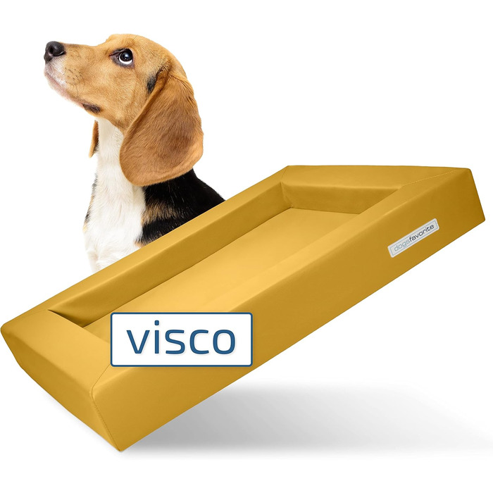 Ліжко для собак з віскоеластичним матрацом - зручне собаче ліжко, софа преміум-якості, захист суглобів, міцна підстилка, розмір L 110 x 90 см (XL: 130 x 100 см, жовтий)