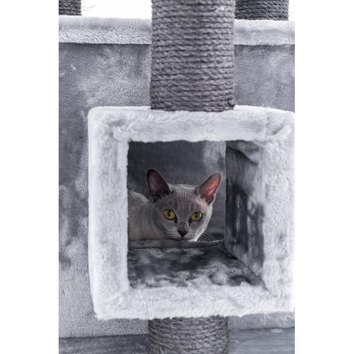 Дизайнерський котячий дряпак Petrebels Cleopatra 134 см, преміум-якість, сіра XL лежанка, котяча хатка, стовпи Ø9 см