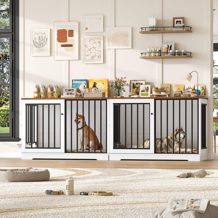 Клітка для собак FirFurd 120см: металева та дерев'яна, XXL, для дому, 120 x 90 x 60 см, коричнево-біла