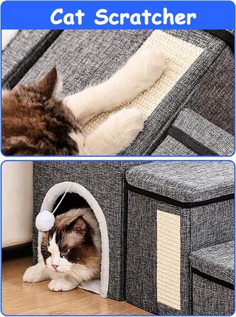 Сходинки для собак маленьких порід, 43 см, 3 сходинки, складаються, з которачкою, протиковзке покриття, до 50 кг, сірі