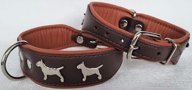 Нашийник для собак Bullterrier, шкіряний, коричневий/коньяк, розмір 33-41 см, ширина 45 мм