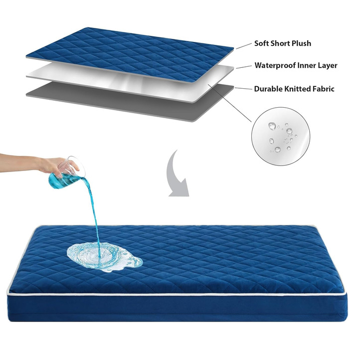 Ортопедичне собаче ліжко WNPETHOME XL, велике, вологостійке, знімний, пральний чохол, протиковзна підкладка, блакитне, 104 x 69 x 10 см