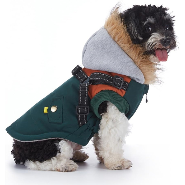 Теплий зимовий одяг для собак: водонепроникна куртка-худі для маленьких та середніх собак з світловідбиваючим дзеркалом (зелений, S)