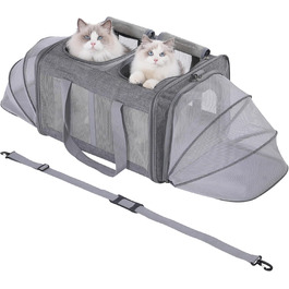 Транспортна переноска для котів та собак Pawlen (53x43x33 см) з м'яким килимком, сіра, розкладна